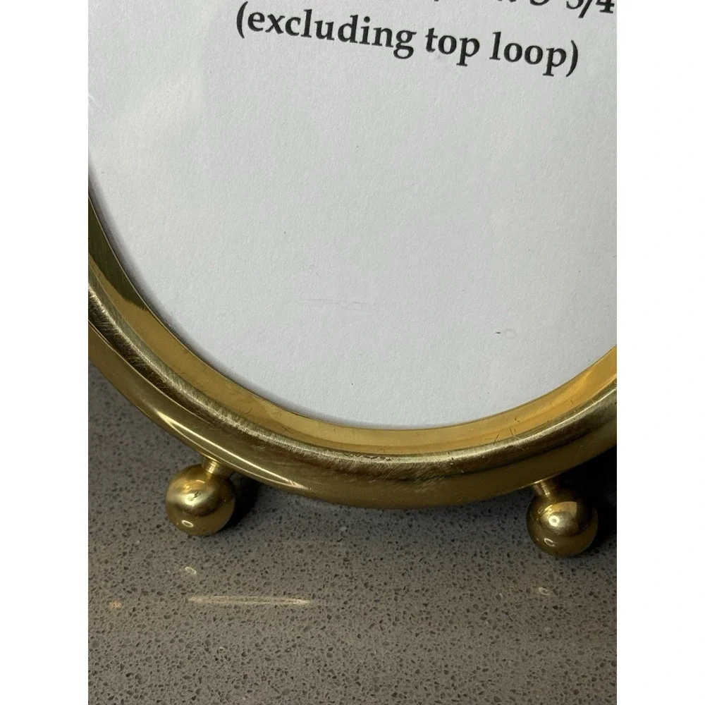 Vintage Oval MCM Brass Metal Picture Frame Gold Tone w/ Ball Feet 3.6 x 4.5 GUC